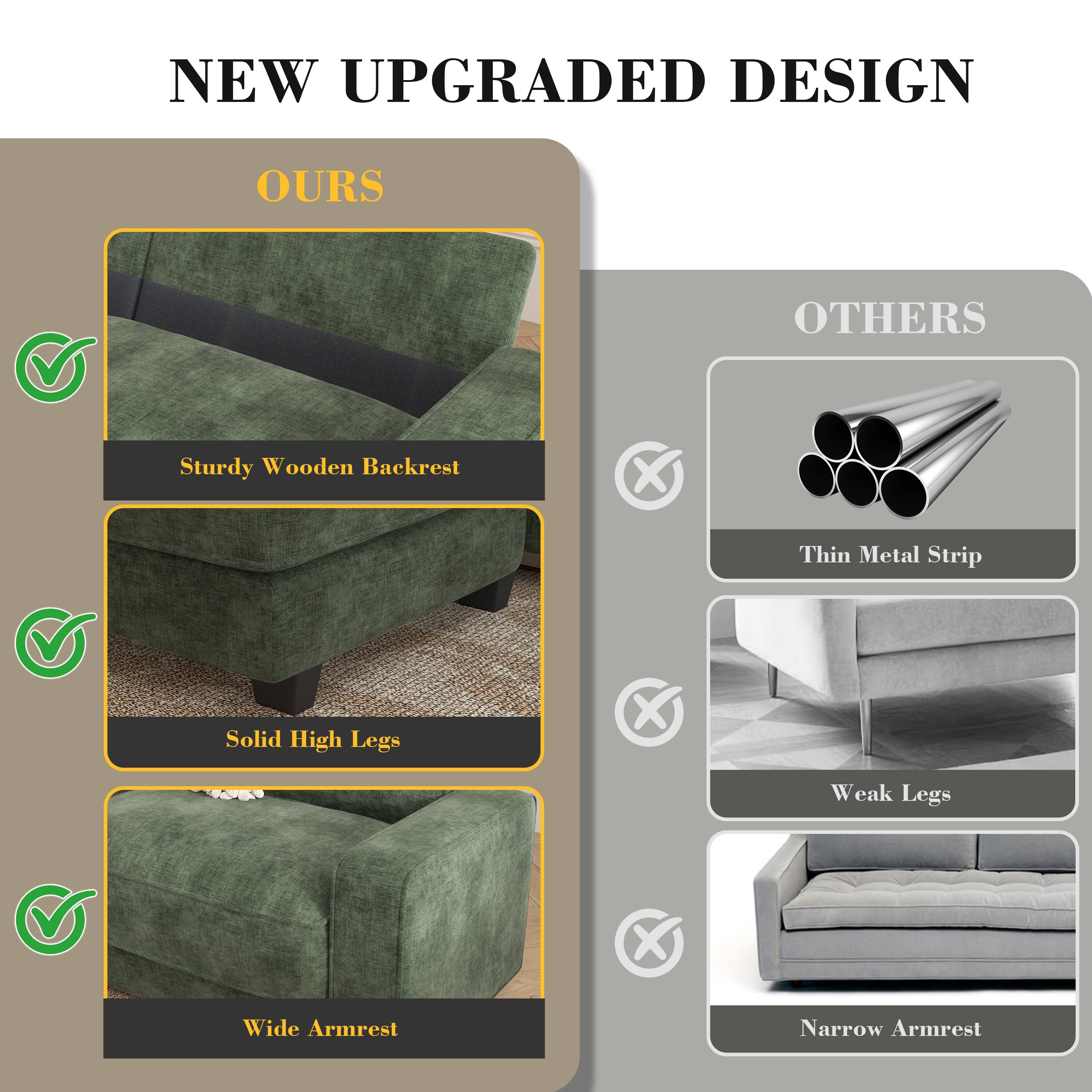 NEW UPGRADED DESIGN

OURS
- Sturdy Wooden Backrest
- Solid High Legs
- Wide Armrest

OTHERS
- Thin Metal Strip
- Weak Legs
- Narrow Armrest