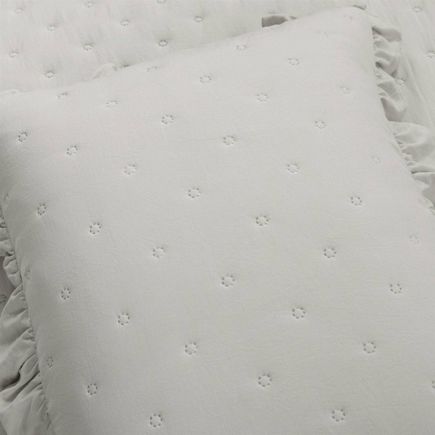 Back. Hivvago - King Size Lightweight Grey Ruffle Reversible Oversized 3 Piece Quilt Set - Light Grey.