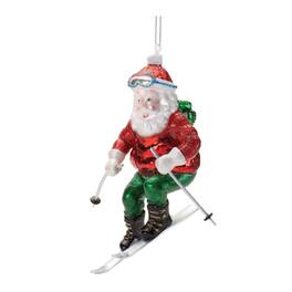 BreeBe - Glass Skiing Santa Oranment (Set of 6) - White, Red, Green