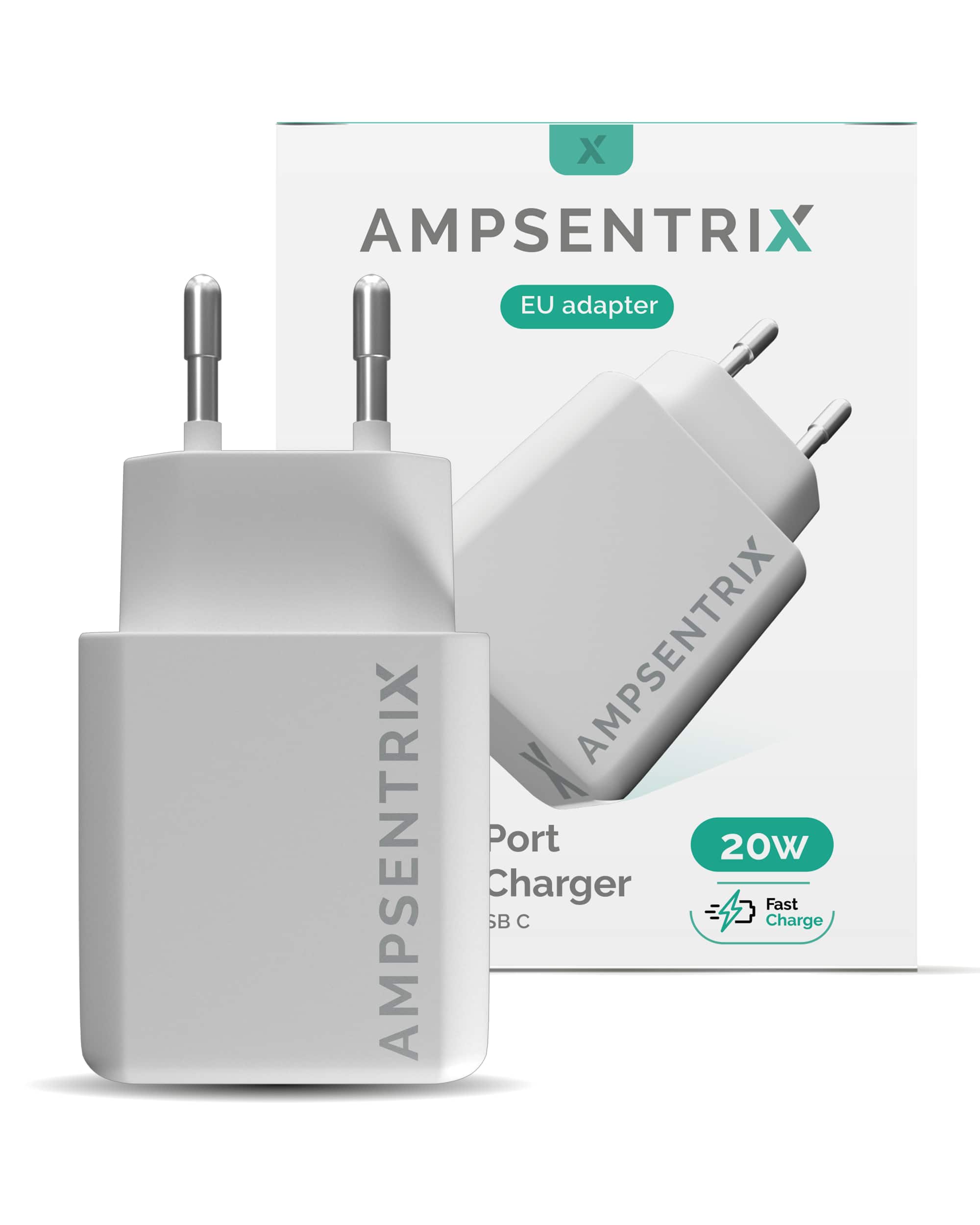 Ampsentrix - 2 Plug 20W USB Type C And USB Type A Wall Power Adapter (220V Euro)