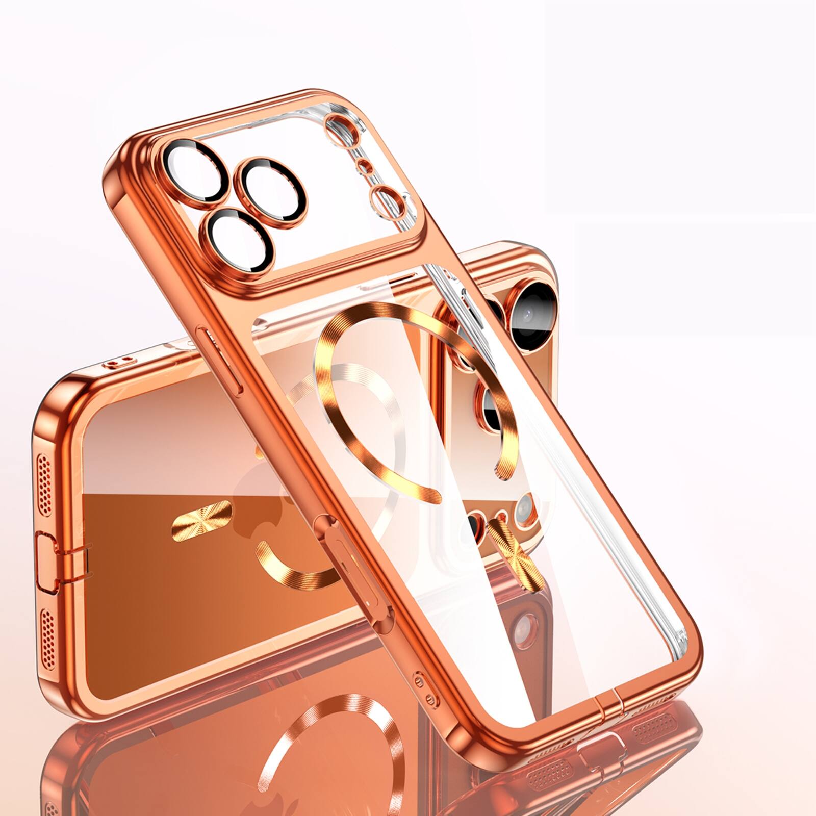 Front. UUCOVER - Magnetic Clear Case for Apple iPhone 17 Pro Shockproof Plating TPU Compatible with MagSafe Camera Lens Protector Cover - Orange.