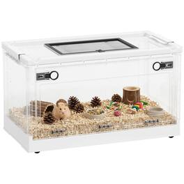 Pawhut - Cage, Stackable Gebril Cage with Front Door, Ventilated Small Animal Habitat for Dwarf Hamsters - White