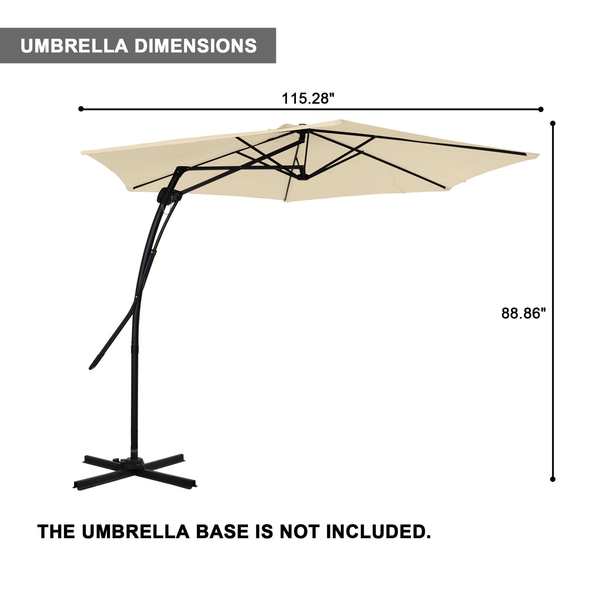 UMBRELLA DIMENSIONS  
115.28" x 88.86"  
THE UMBRELLA BASE IS NOT INCLUDED.