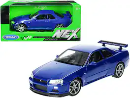 Nissan Skyline GT-R (R34) RHD (Right Hand Drive) "NEX Models" 1/24 Diecast Model Car by Welly - Blue Metallic