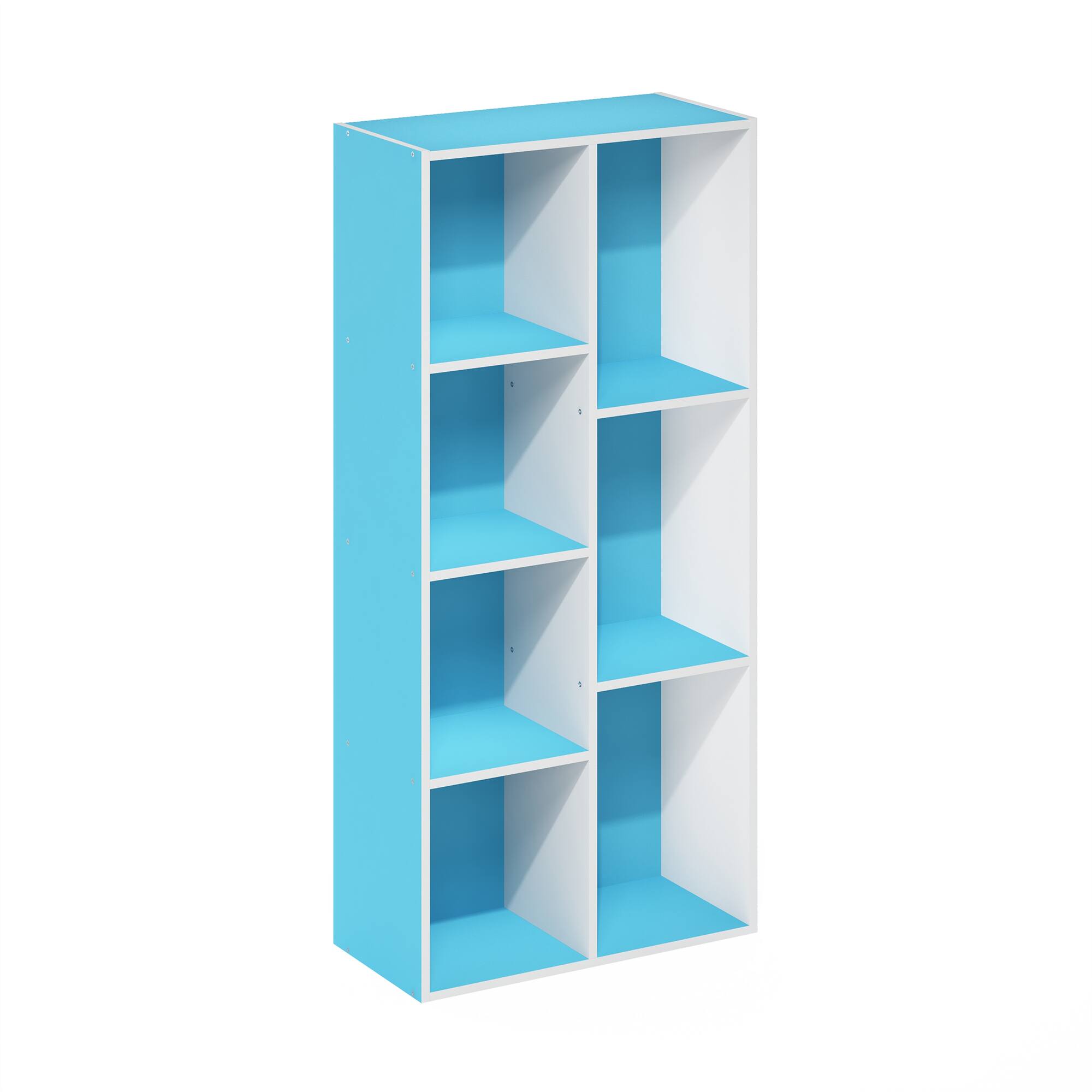 Alt View 5. Furinno - LUDER Book Shelf, 7-Cube Bookshelf, Bookcase with Open Shelves, 9.4 x 19.5 x 41.7, Easy Assembly - White/Light Blue.