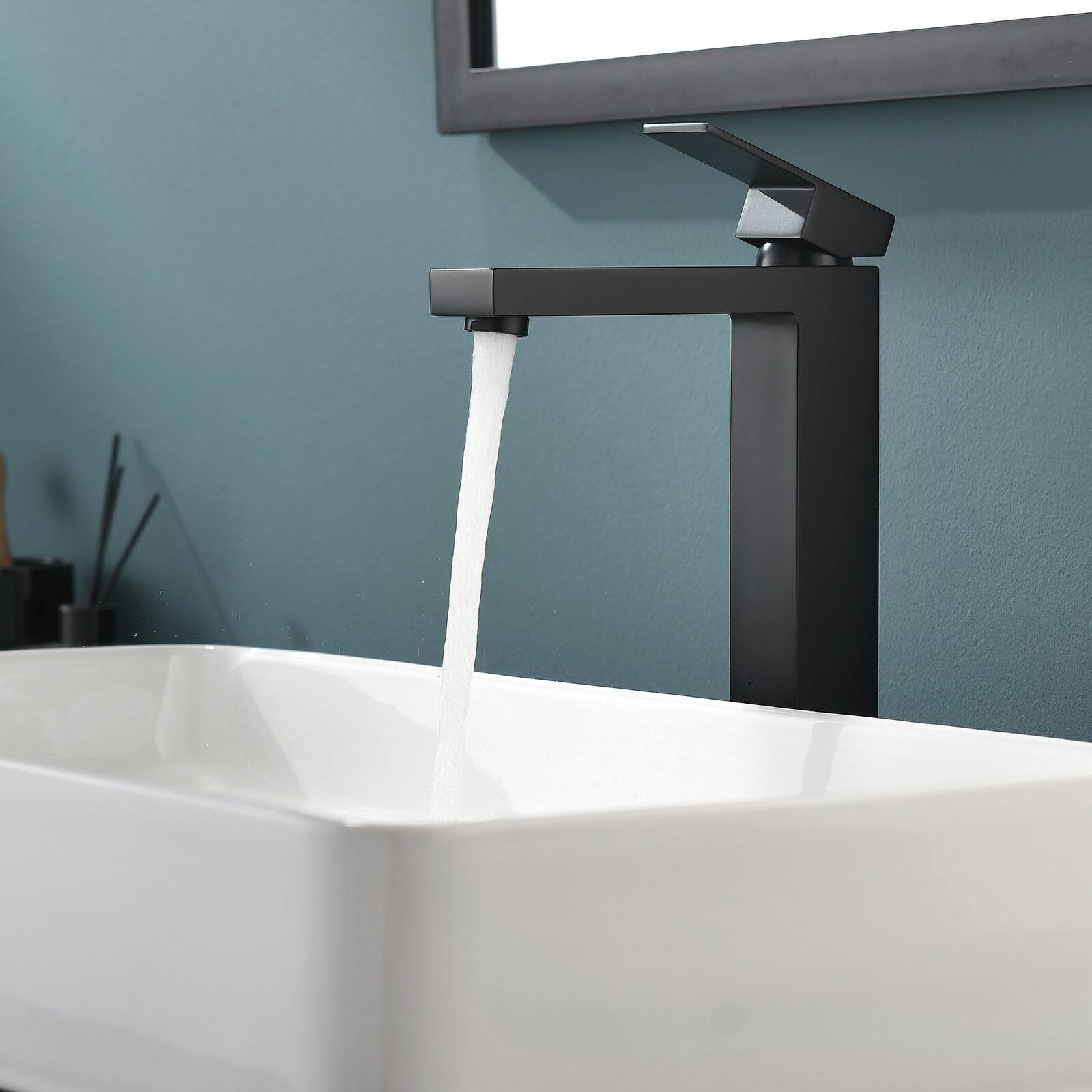 Alt View 4. Boyel Living - Single Hole Single Handle Tall Low Arc Waterfall Bathroom Faucet Matte Black with Supply Lines - Matte Black - Tall.