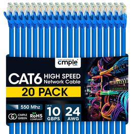 Cmple.com - Cmple - 20 Pack Cat6 Ethernet Cable 3 ft Cat 6 Network Cables, RJ45, 10Gbps LAN Patch Cord 550Mhz Cat 6 Wire - Blue