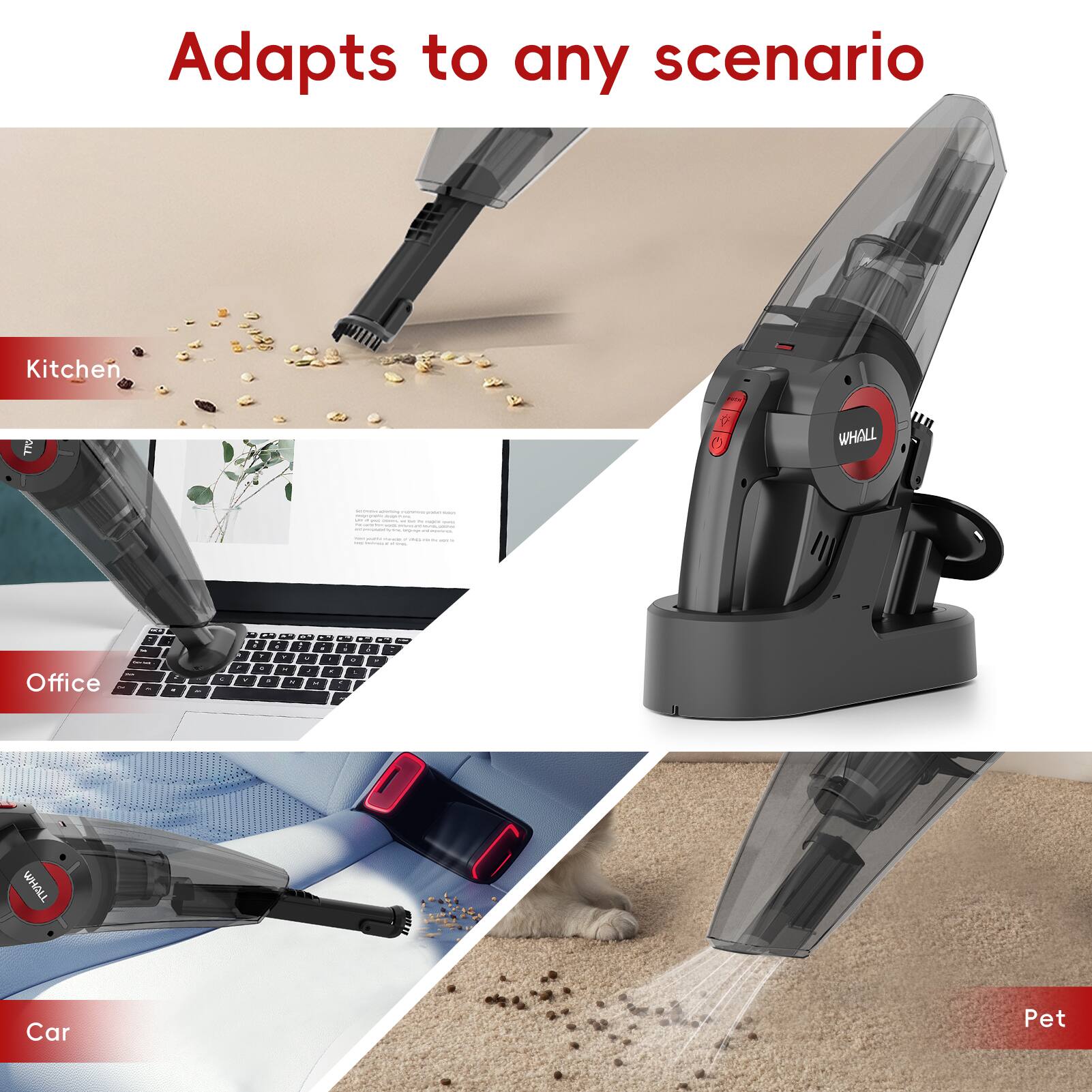 WHALL - Handheld Vacuum Cleaner Cordless with Charging Dock, Portable Design for Home Use - Thumbnail 4
