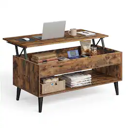 Songmics Home - Lift Top Coffee Table, Lift Tabletop Dining Table, Gas Spring, Hidden Compartment, Open Storage Shelf, for Living Room - Rustic Brown