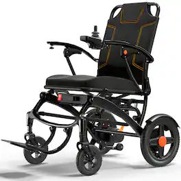 KERDOM - Ultra-Light Carbon Fiber Electric Wheelchair, Detachable & Airline Lithium Battery Portable Folding Power Wheelchair - Black
