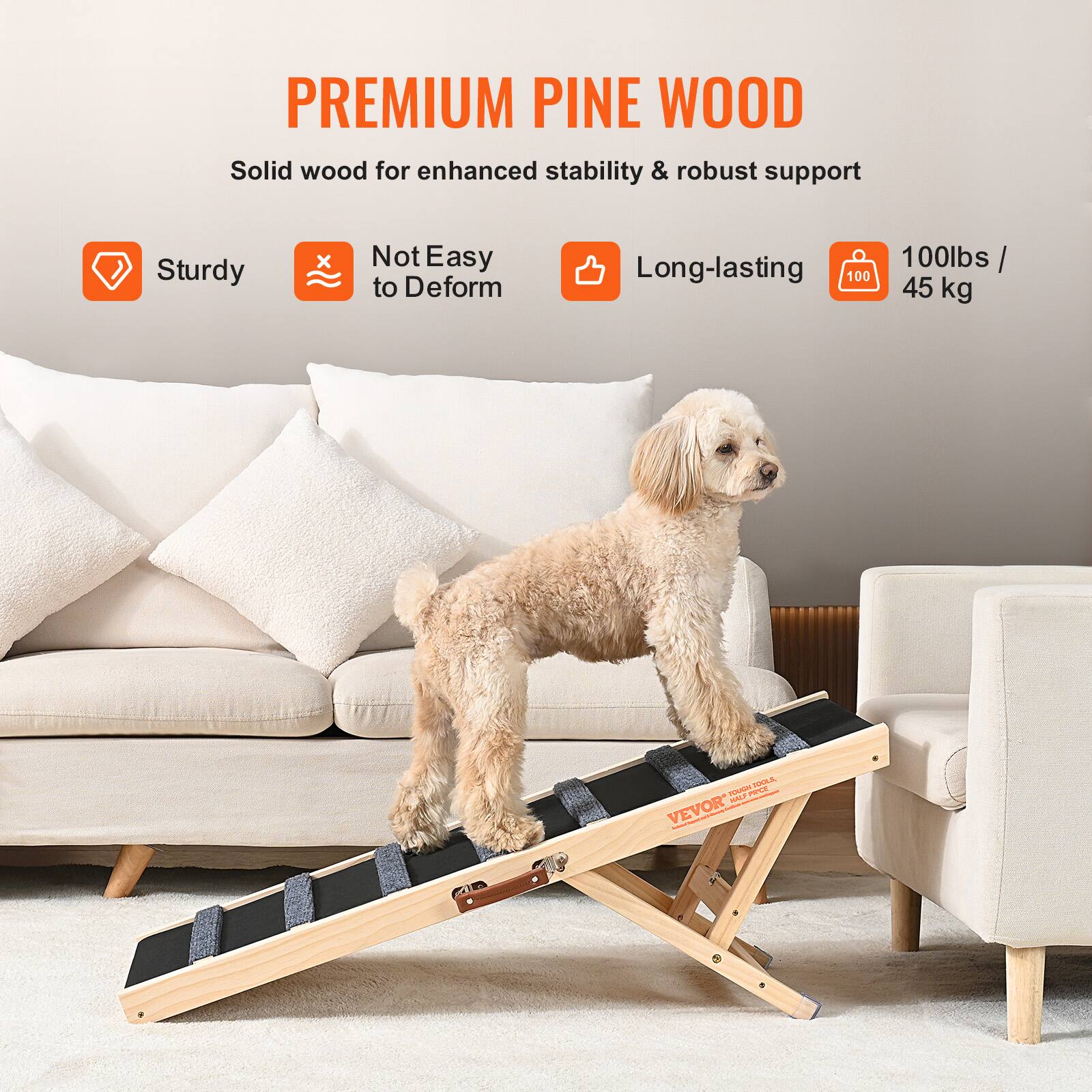 PREMIUM PINE WOOD  
Solid wood for enhanced stability & robust support  

- Sturdy  
- Not Easy to Deform  
- Long-lasting  
- 100lbs / 45 kg  

VEVOR