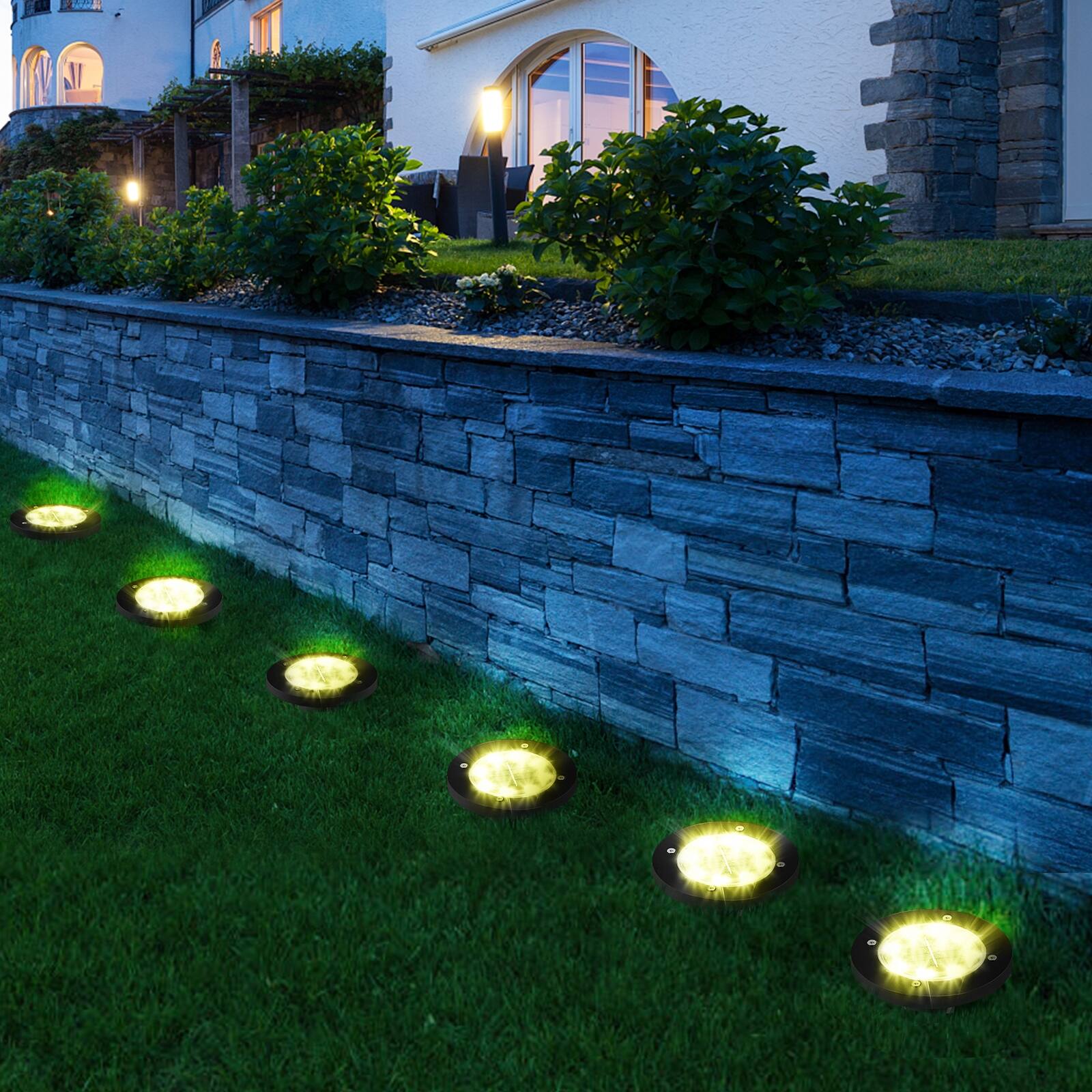 Alt View 3. Oumilen - 8-Pack Solar Ground Lights, 8 LED Warm White Solar Disk Lights IP65 Waterproof Stainless Steel In-Ground for Yard.