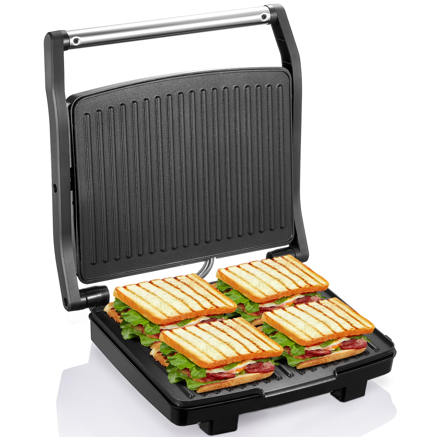 KEINVE - Panini Press Grill, Gourmet Sandwich Maker, Electric Indoor Grill with Non-Stick Cooking Plate and Removable Drip Tray - Black