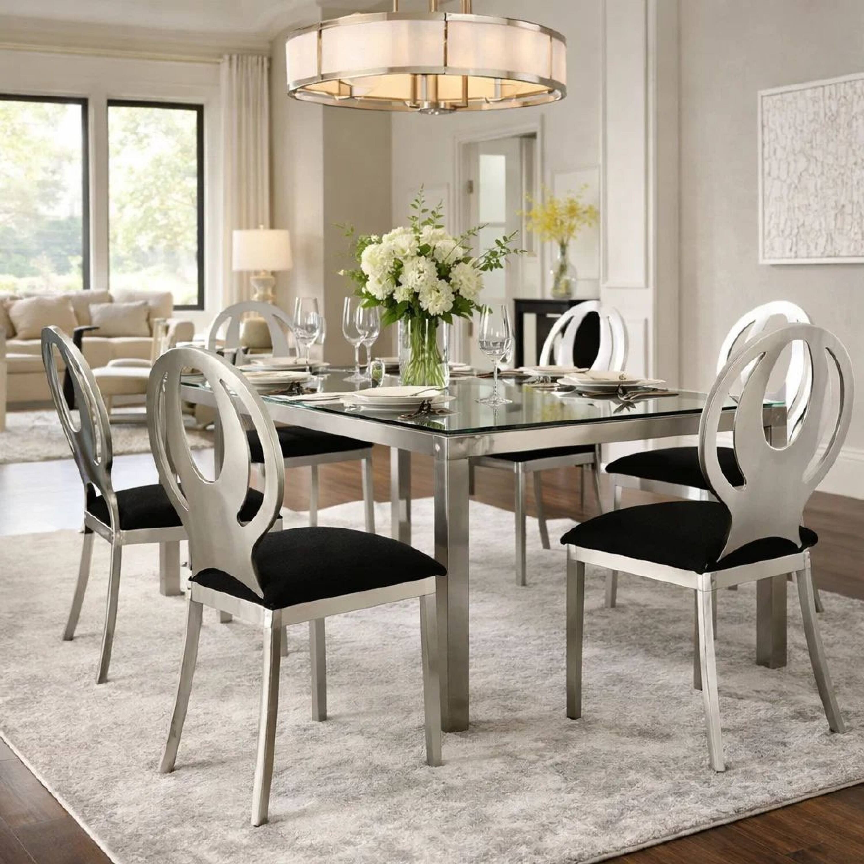 Alt View 6. Manhattan Lane - Orla Contemporary Side Chair With Black Microfabric Seat, Set of 2 - Silver, Black.