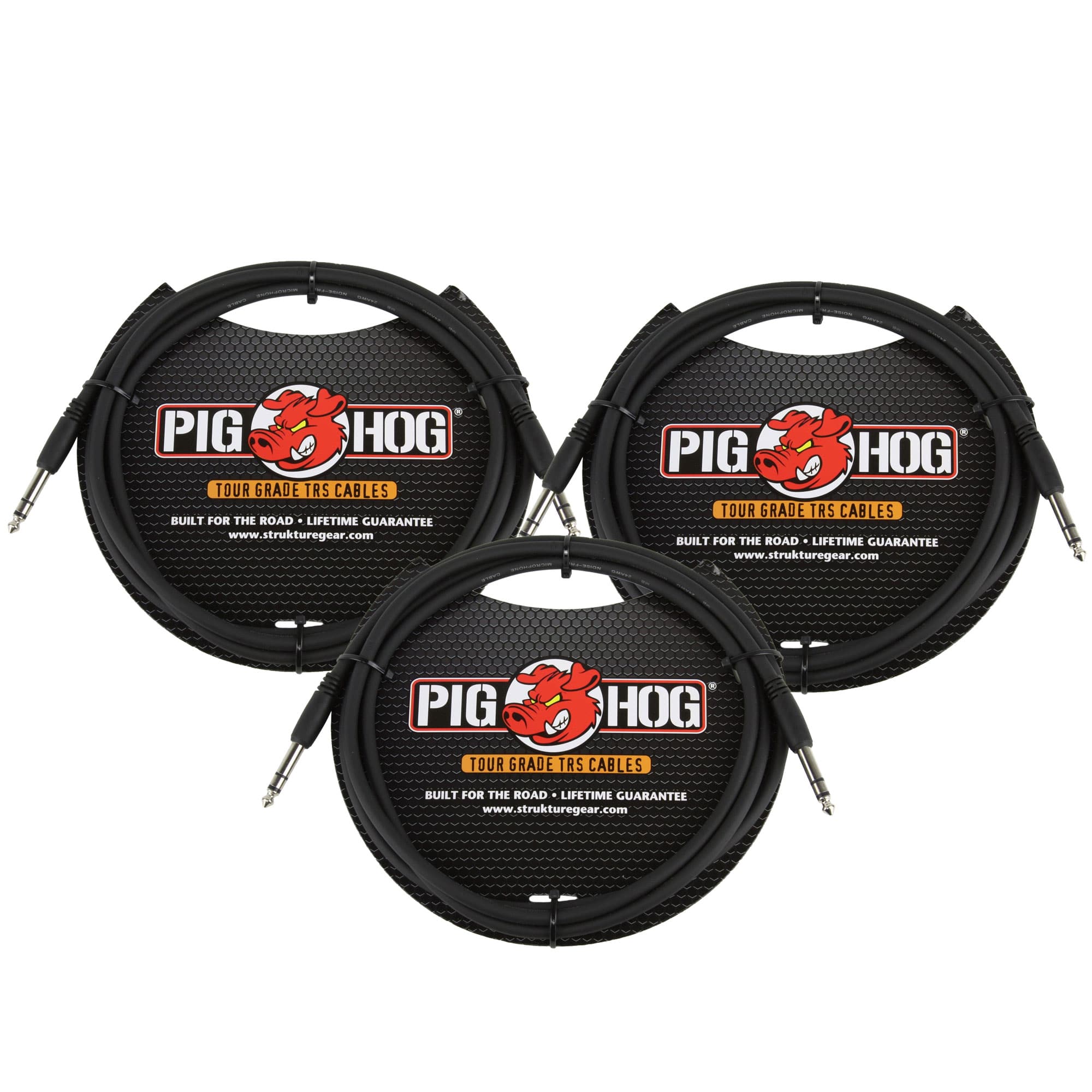 3x Pig Hog PTRS06 High Performance 1/4" TRS Instrument Cable, 6 Feet - Black