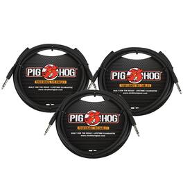 3x Pig Hog PTRS06 High Performance 1/4" TRS Instrument Cable, 6 Feet - Black
