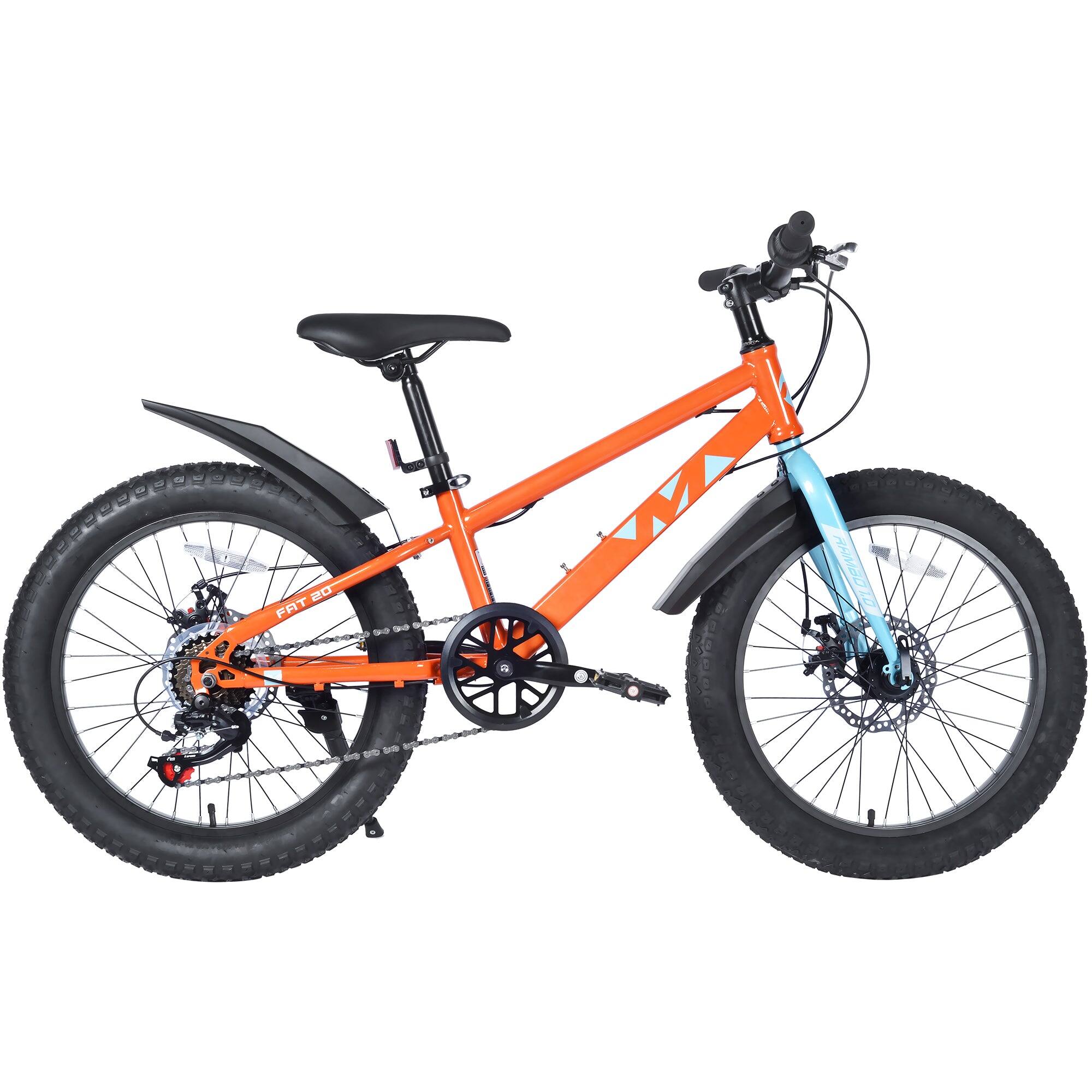 Alt View 2. BreeBe - 20" Kids Fat Tire Mountain Bike for Boys & Girls 5+, Dual-Disc Brake, Shimano 7-Speed, Beach & Snow Bicycle - Orange.