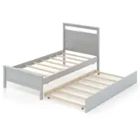 Costway Twin Size Platform Bed with Trundle Pull-out Trundle Headboard & Footboard - Gray - Front_Zoom