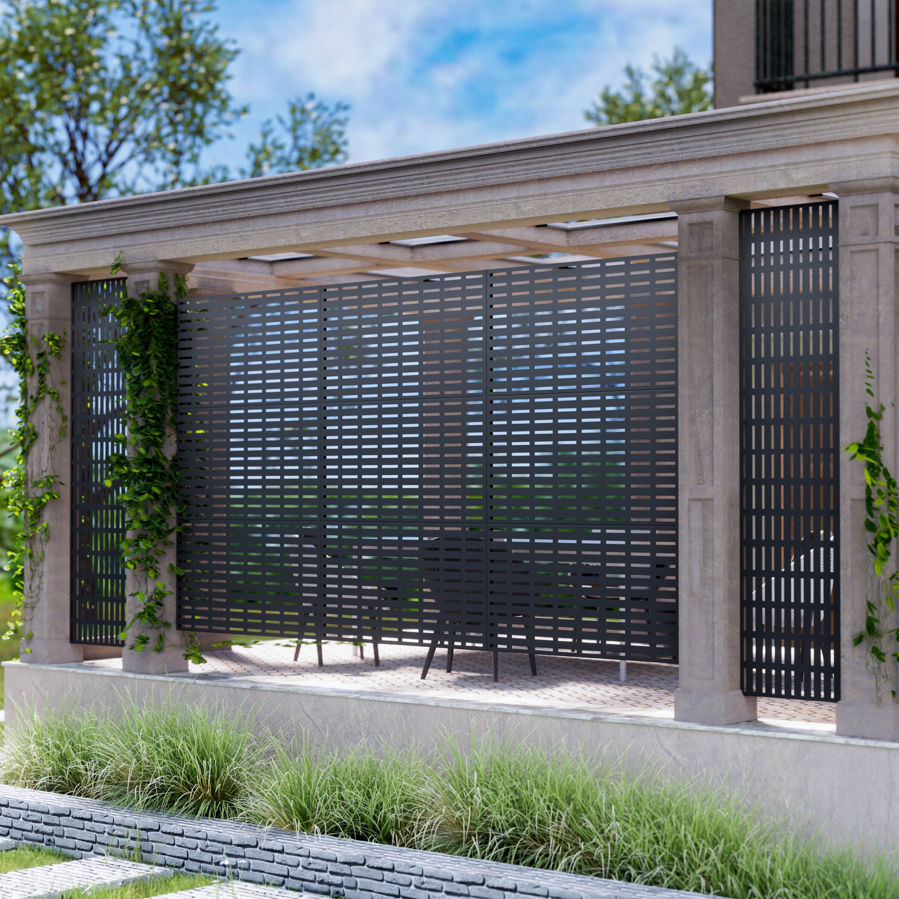 Alt View 3. PexFix - 72 in. x 47 in. Abraham Pattern Metal Outdoor Privacy Screen & Panels, Freestanding Garden Divider Fence - Black.