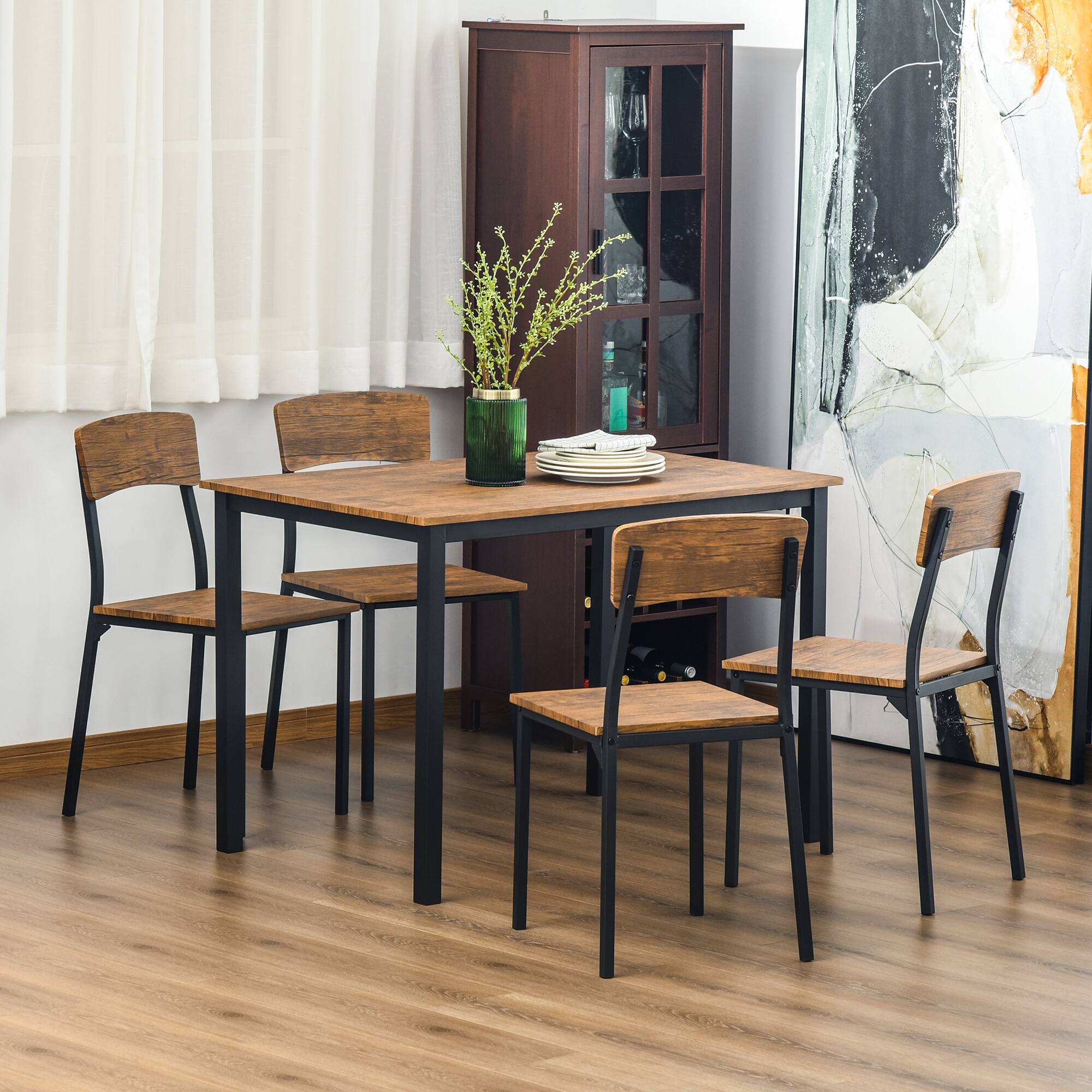Alt View 1. Homcom - 5 Piece Industrial Dining Table Set for 4, Rectangular Kitchen Table and Chairs, Dining Room Set for Small Space - Rustic Brown.
