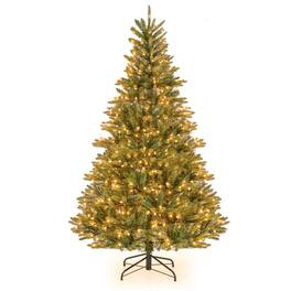 Costway - 6 FT Pre-Lit Christmas Tree Hinged with 500 Incandescent Lights & 912 Branch Tips - Green