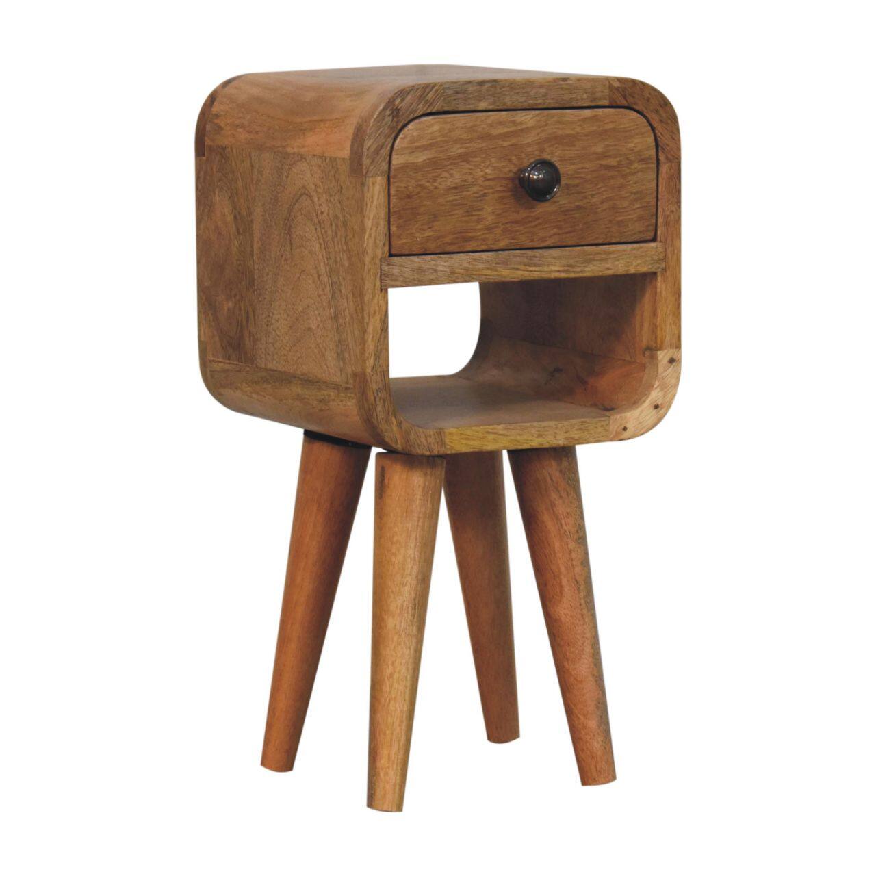 Left. Artisan Furniture - Artisan Furniture Solid Wood Extra Mini Oak-ish Curve Lower Bedside, 1 Drawer, 1 Open Slot, Nordic Legs, Light Brown - Oak.