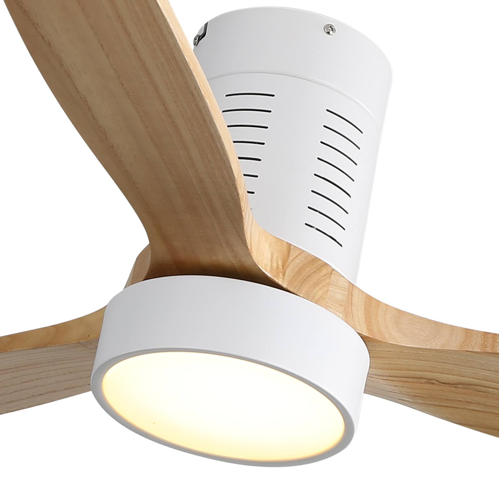 Alt View 2. Sofucor - 52'' Low Profile Ceiling Fan with Lights and Remote Dimmable LED Reversible DC Modern Wood Flush Mount Ceiling Fan - White.