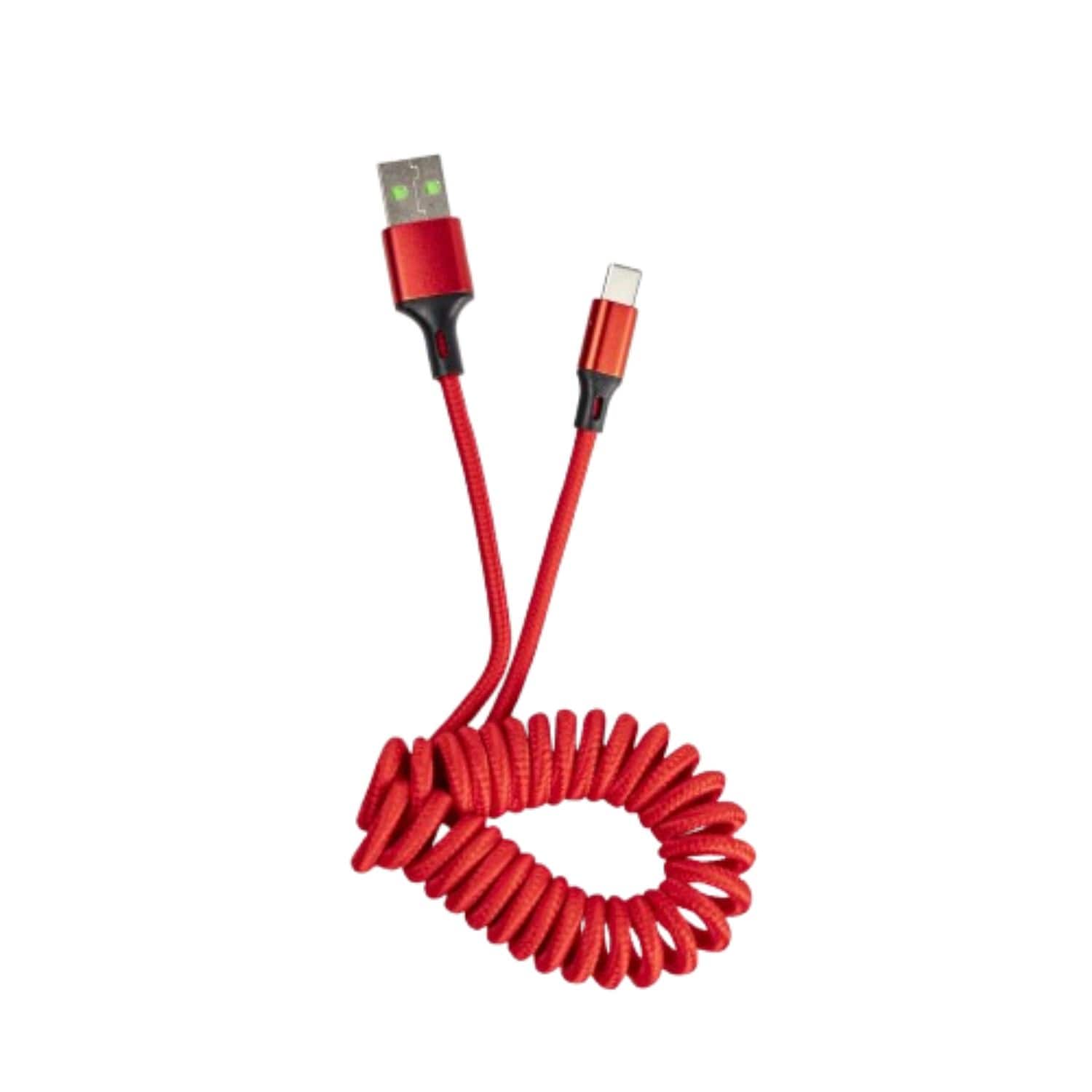 Front. Stock Preferred - 40W Fast Charging USB-A to C Cable Coiled Spring Nylon Braided Cord Red for samsung.