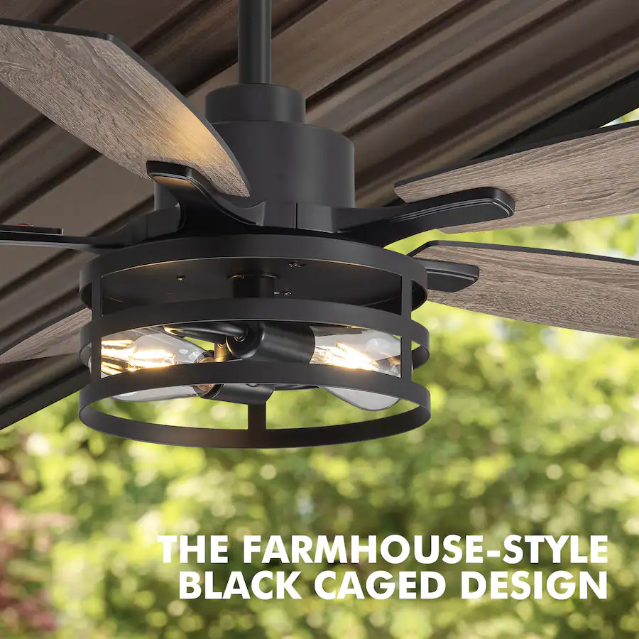 Siljoy 42 Inch Rustic Cage Ceiling Fan 5 Blades Industrial Metal Design ...