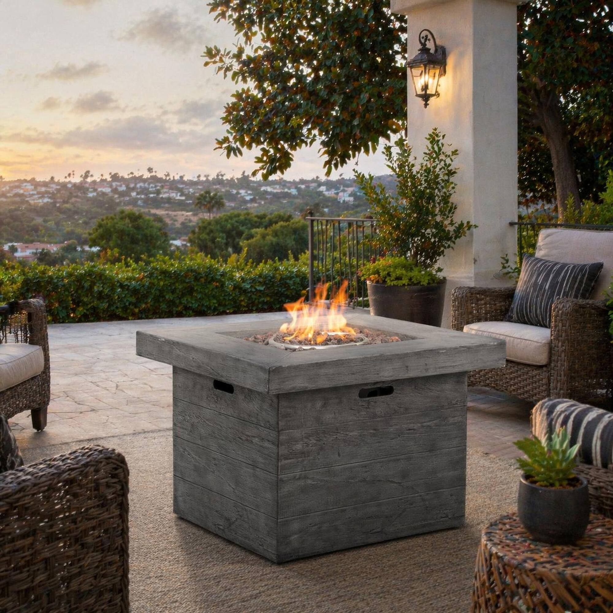 Alt View 2. RYHNUYNE - 32" Square MGO Fire Pit – 40,000 BTU Wood-Burning Outdoor Fireplace in Grey Finish for Patio, Backyard, Garden - Grey.