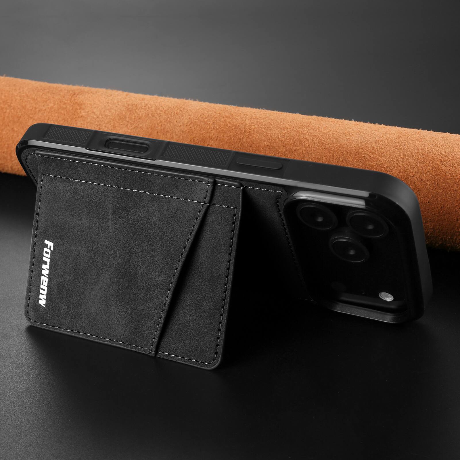 Back. Dteck - Dteck RFID Blocking Back Wallet Case for iPhone 17 Pro Max, Shockproof PU Leather Kickstand Rugged Cover - Black.