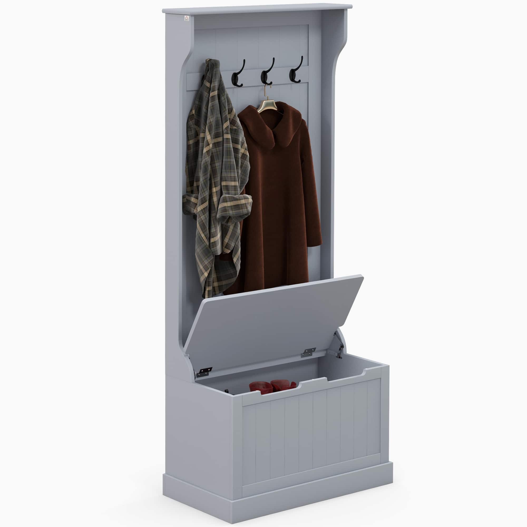 Homcom - Hall Tree with Coat Rack and Sitting Bench, Mudroom Bench with Storage - Gray