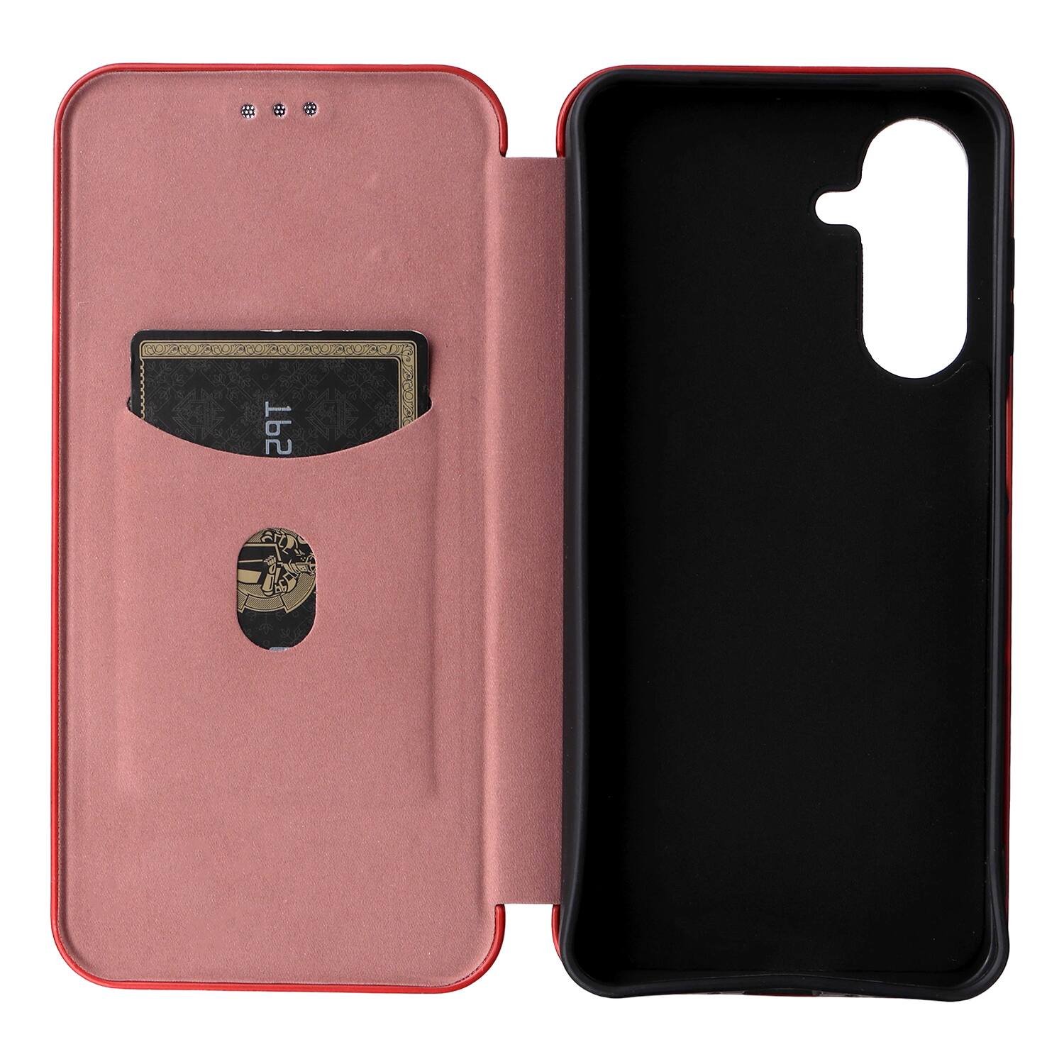 Left. Dteck - Carbon Fiber Texture Folio Phone Case for Samsung Galaxy A26 5G,PU Leather Magnetic Closure Hidden Card Slot Flip Cover - Brown.