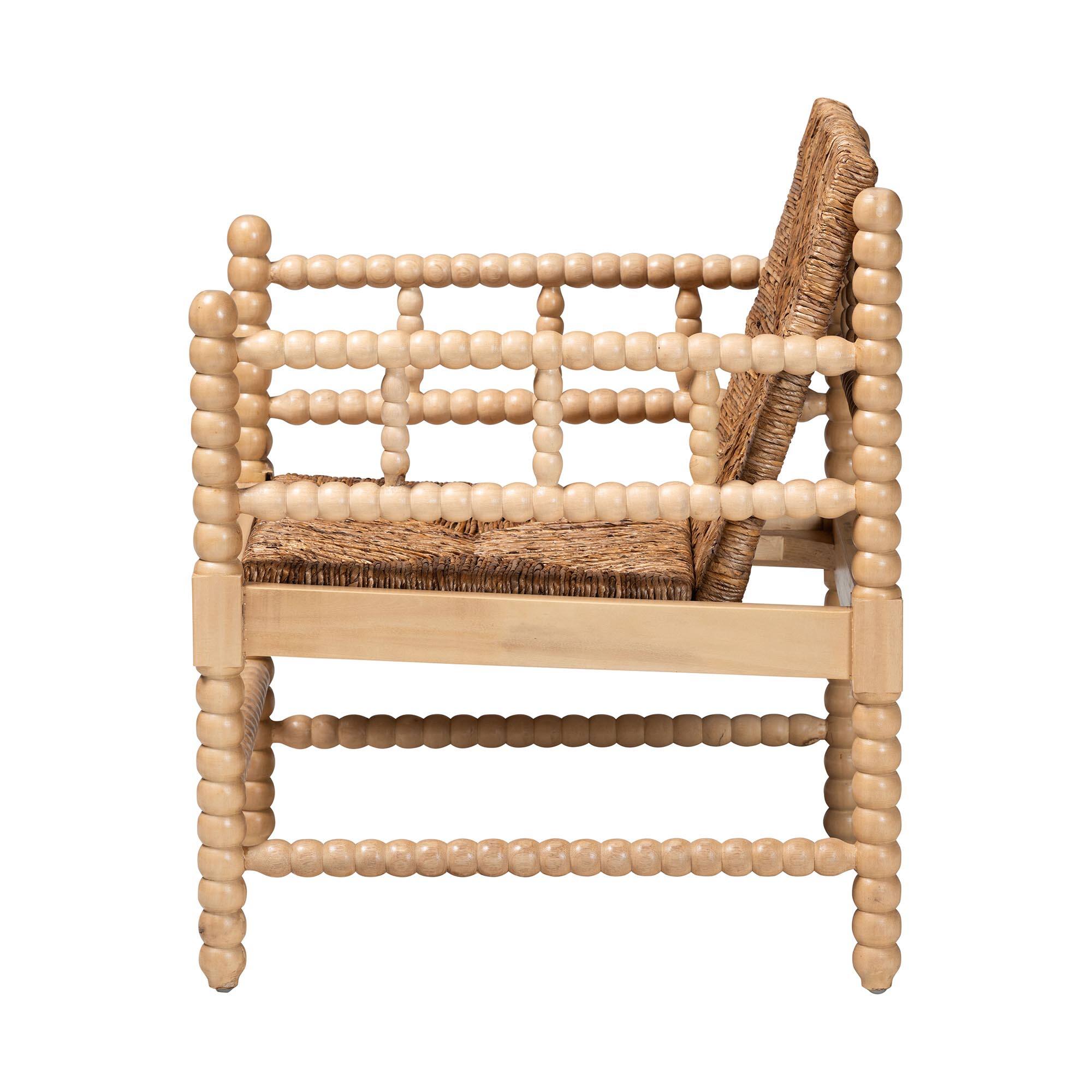 Left. bali & pari - bali & pari Dolores Woven Seagrass Armchair with Bobbin Frame - Acacia Brown/Natural Brown.