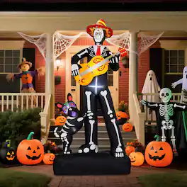 Winado - 7FT Halloween Inflatable Lighted Skeleton Musician with Dog for Indoor Outdoor Holiday Garden Yard Party Decorations - Black & White