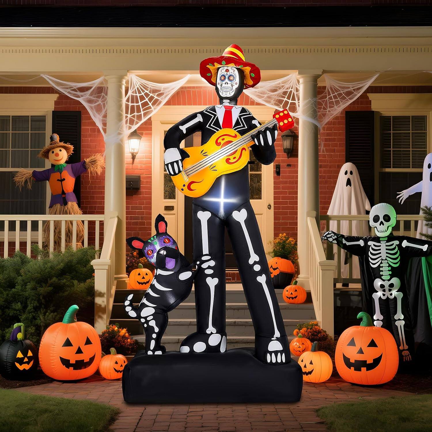 Front. Winado - 7FT Halloween Inflatable Lighted Skeleton Musician with Dog for Indoor Outdoor Holiday Garden Yard Party Decorations - Black & White.
