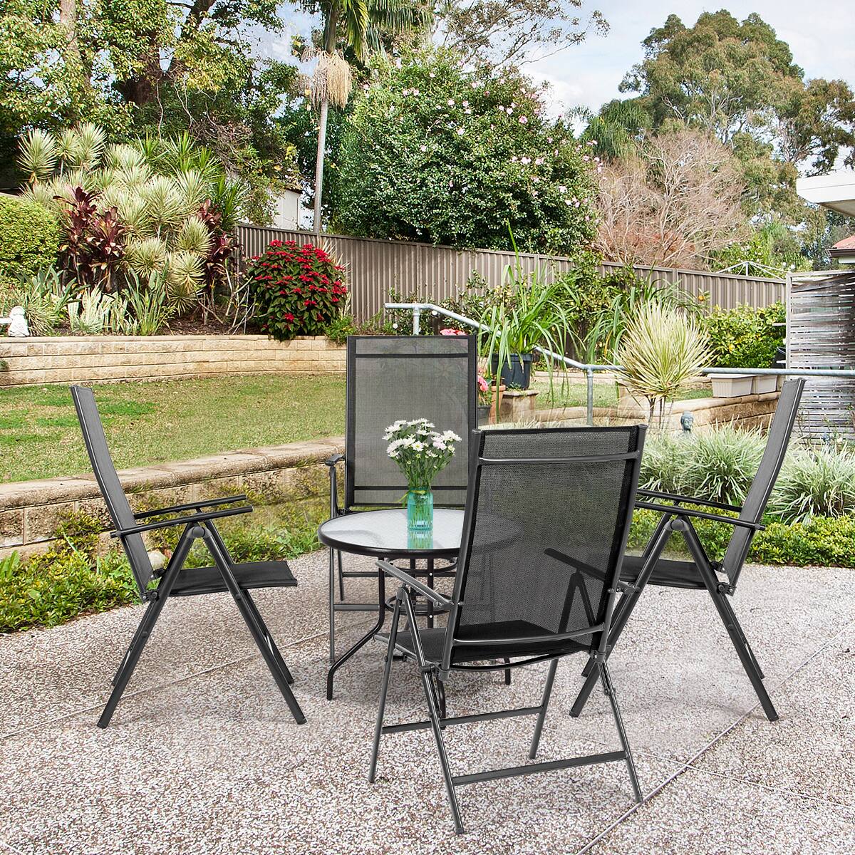 Alt View 1. Costway - Costway 4PCS Patio Folding Dining Chair Recliner Adjustable - Black.