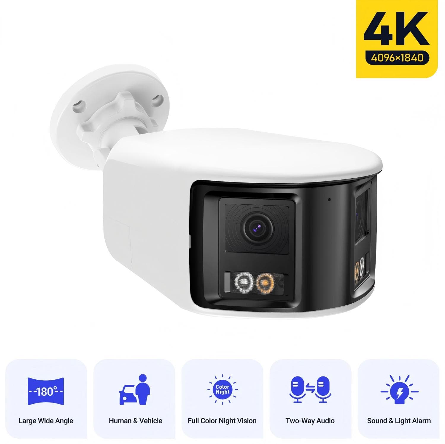 Luckbyte - 8MP Dual Lens 180° Wide View IP Security Camera with 2-Way Audio, Night Vision, IP67 Waterproof - White