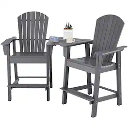 Gymax - 2PCS HDPE Tall Adirondack Chair Barstools Connecting Tray Yard Footstool - Gray