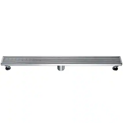Front. Alfi - 32" Modern Stainless Steel Linear Shower Drain with Groove Lines - Gray.