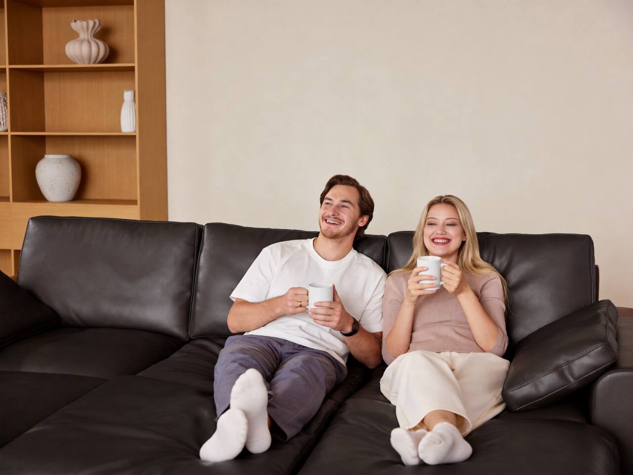 Alt View 4. Dyonery - Dyonery 120" Sectional Couches,Modern Modular Sectional Sofa,with Comfy Deep Seats,Fluffy L-Shape PU Leather Sofa Couch - Black.