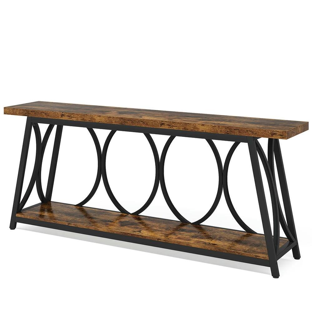 Angle. Kadyn - Entryway Table, Console Sofa Table,2-Tier Console Table, 70.9" Industrial Sofa Table Behind Couch with Shelves - Brown.