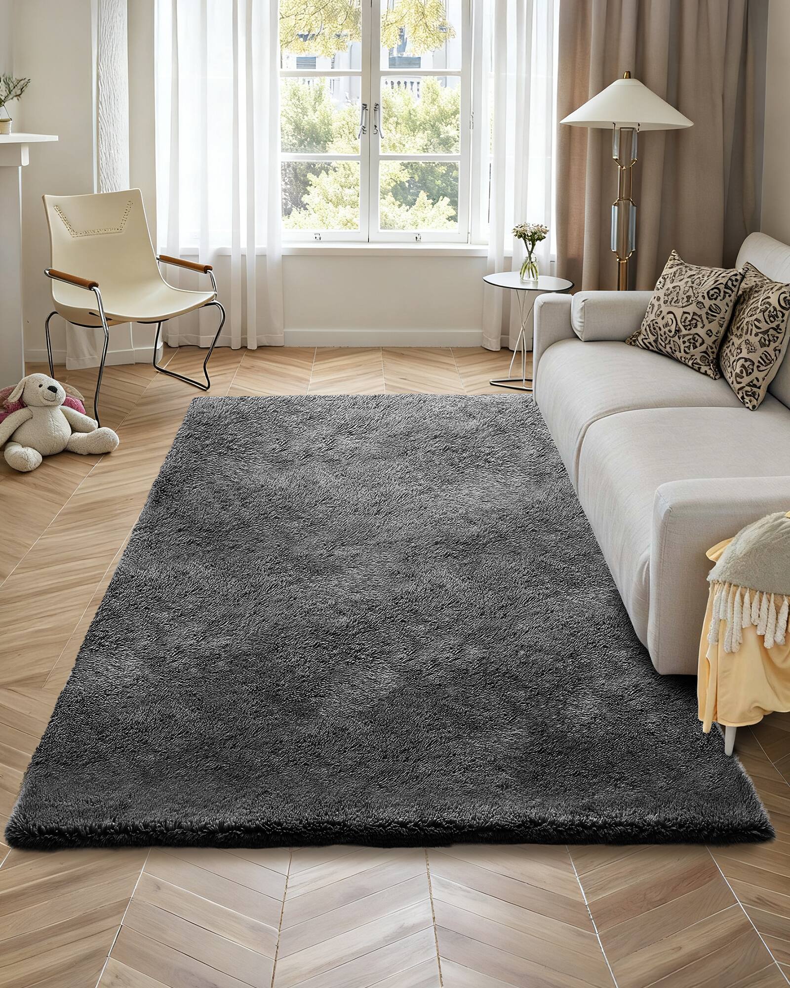 Back. VEVOR - Indoor Plush Area Rugs, 5 x 8 ft Soft Plush Carpet, Furry Shag Area Rugs for Living Room, Bedroom, Sunroom - Grey.