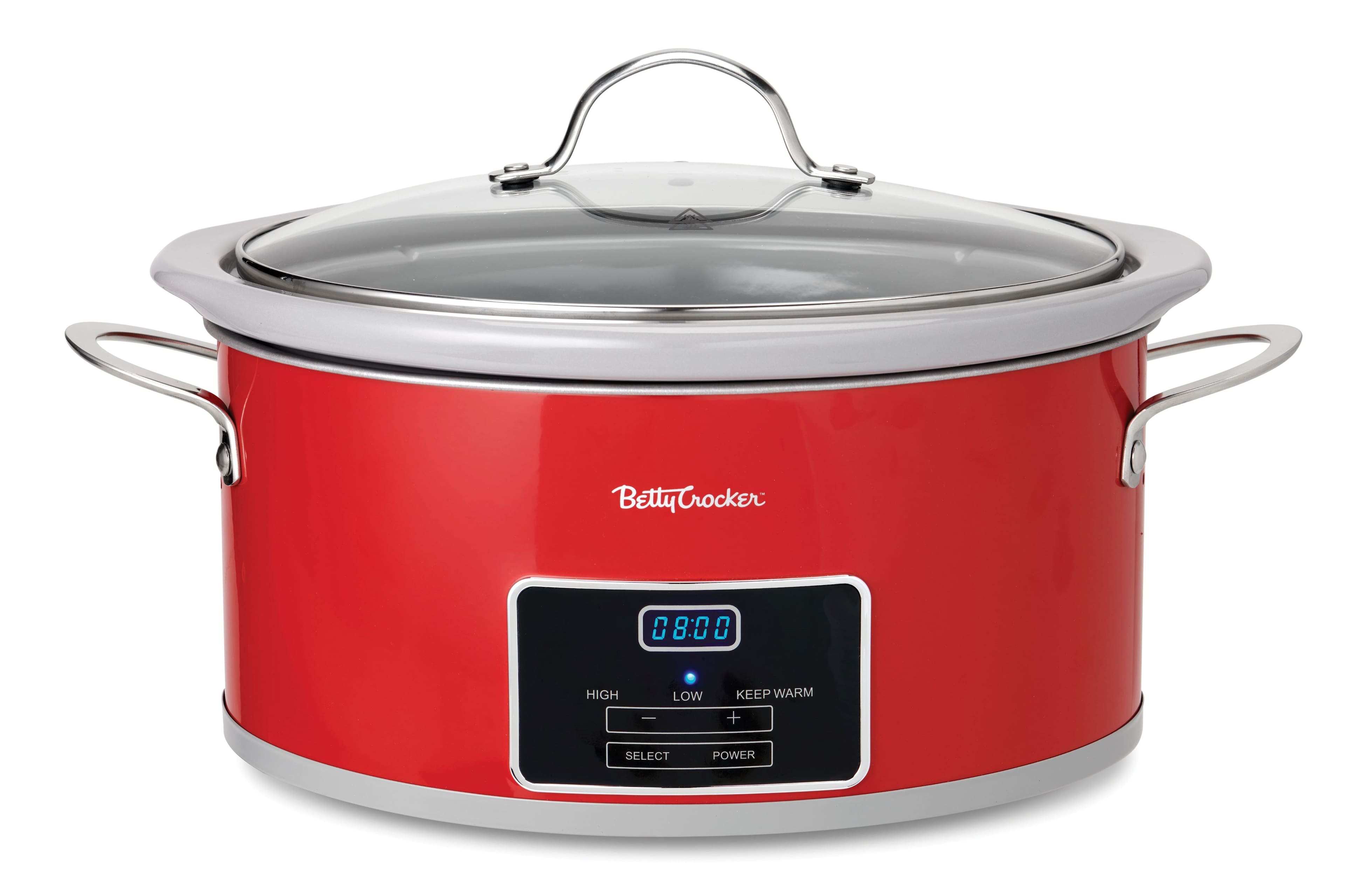 Betty Crocker - 6-quart Oval Digital Slow Cooker, Electric Cooking Pot With Lcd Digital Display - RED