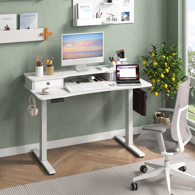 "WELLFOR - 48"" Electric Standing Desk with 3 Memory Heights and 2 Drawers, Adjustable Height Sit Stand Home Office Desk - White" price history on PriceWatchPro