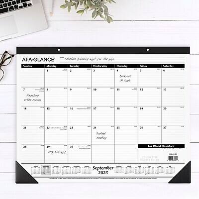 AT-A-GLANCE  
SUNDAY BEGINNING THE 1ST OF SEPTEMBER

Sunday | Monday | Tuesday | Wednesday | Thursday | Friday | Saturday
1       | 2       | 3       | 4       | Cock-eut | 5       | 6
7       | 8       | 9       | 10      | 11      | 12      | 13
14      | 15      | 16      | 17      | 18      | 19      | 20
21      | 22      | 23      | 24      | 25      | 26      | 27
28      | 29      | 30      | 1       | 2       | 3       | 4

Lapin
Wh
Cu
E
Meeting
Ddleet
Loef
Ink
Bleed Resistant

September 2025

Loef Ink Bleed Resistant

AT-A-GLANCE
©2023
www.ataglance.com