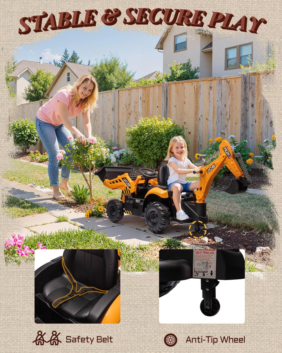 STABLE & SECURE PLAY

- Safety Belt
- Anti-Tip Wheel