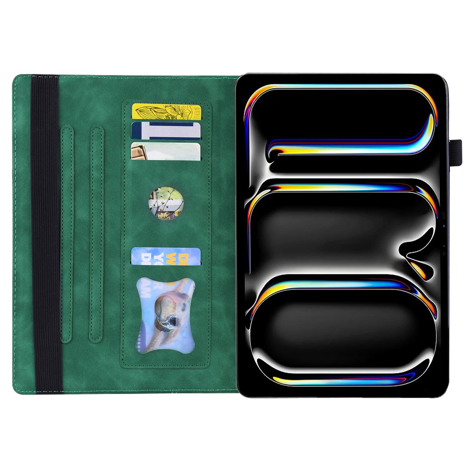 Left. Dteck - for iPad Air 13 Inch Case M4 2026 / M3 2025 / M2 2024, Matte PU Leather Folio Stand Cover with Credit Card Slots - Green.