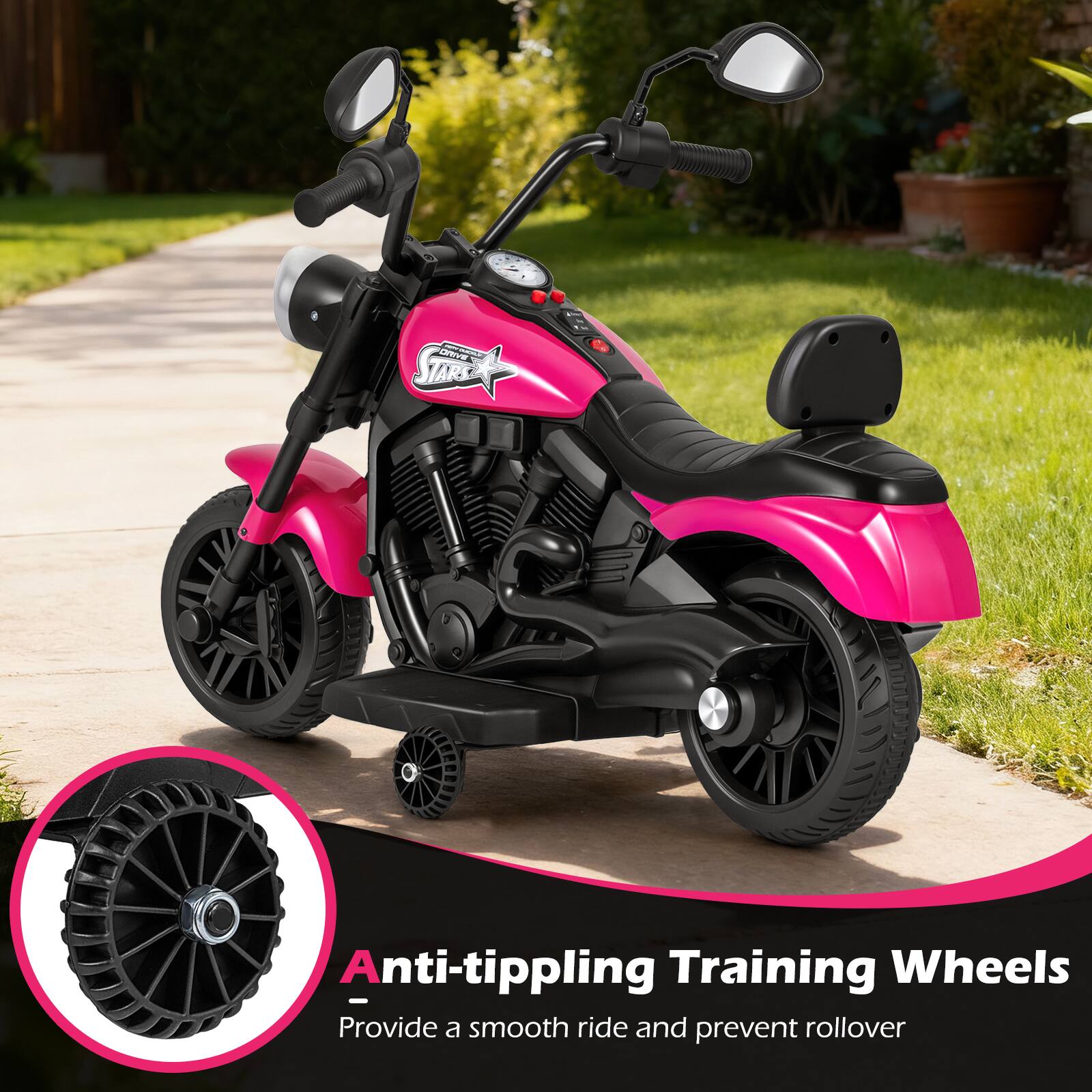 Anti-tipping Training Wheels  
Provide a smooth ride and prevent rollover