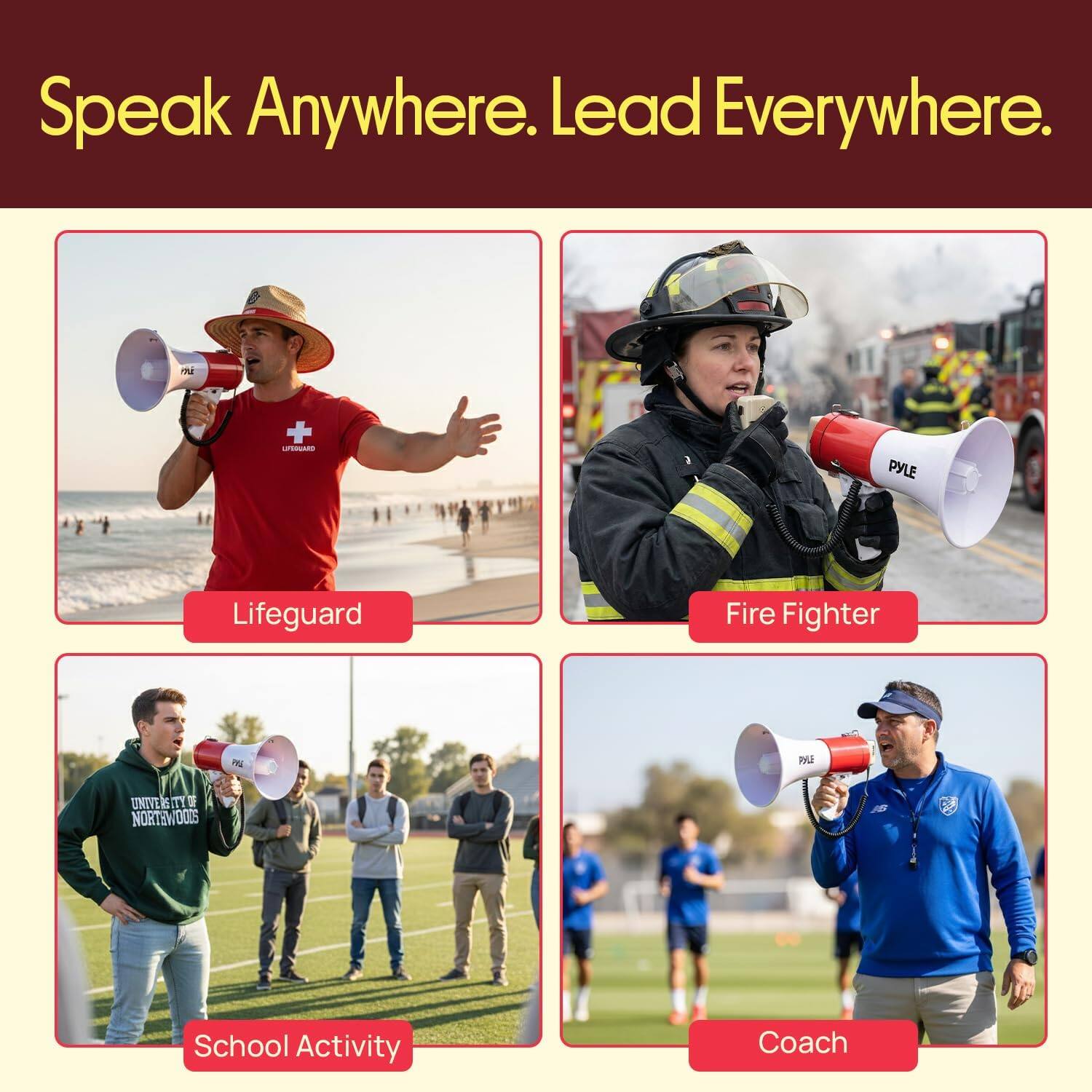 Speak Anywhere. Lead Everywhere.

- Lifeguard
- Fire Fighter
- School Activity
- Coach